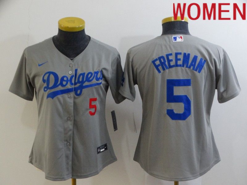 Women Los Angeles Dodgers #5 Freddie Freeman Grey Nike 2022 MLB Jersey->women mlb jersey->Women Jersey
